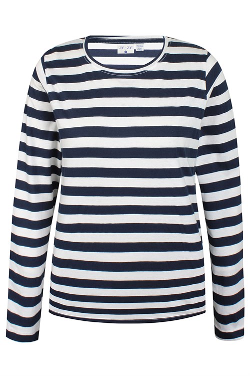 Ze-Ze, Anita, Lamgærmet T-shirt, stribet, Blå, Hvid